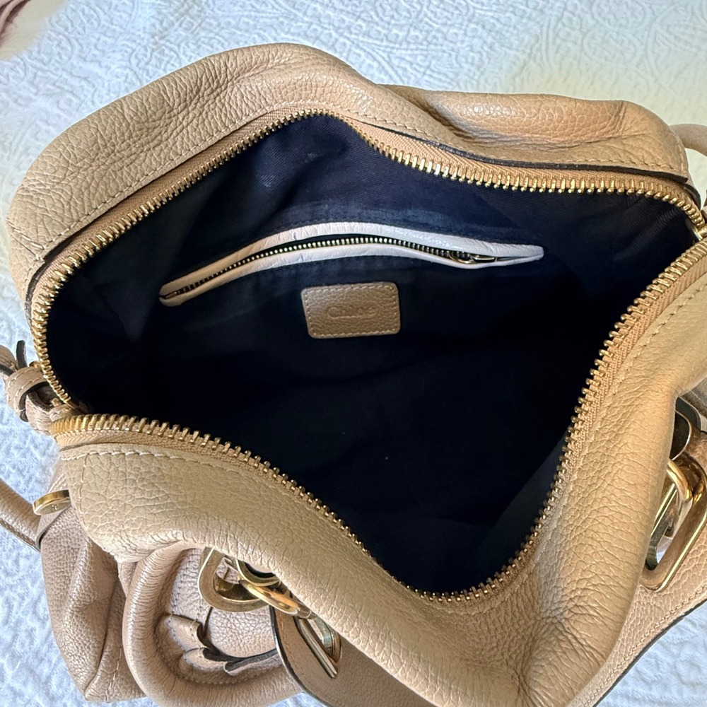 Chloe Paraty Satchel Bag Women Medium Tan Leather Gold Hardware 03125765-2 - Picture 3 of 8
